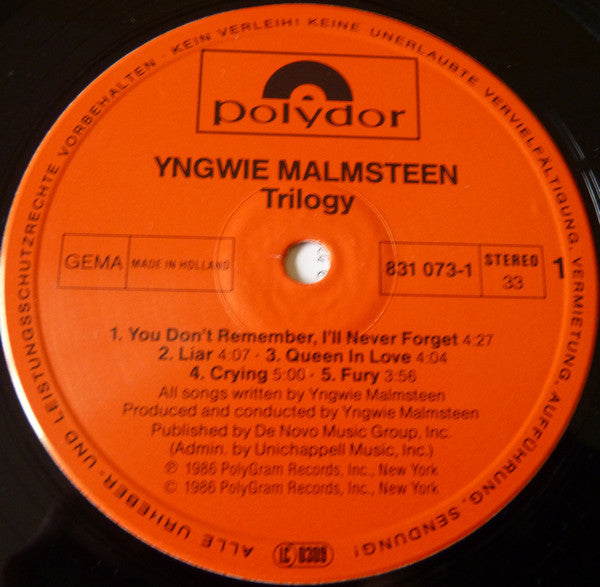 Yngwie Malmsteen : Trilogy (LP, Album)