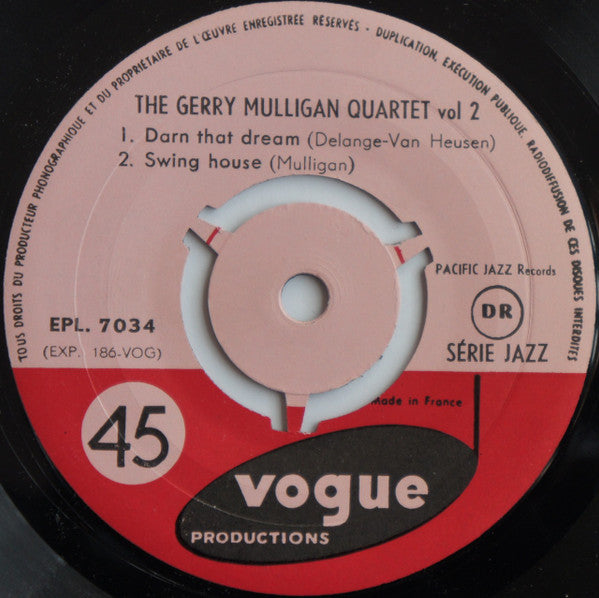 Gerry Mulligan Quartet : The Gerry Mulligan Quartet Vol. 2 (7", EP, 3-p)