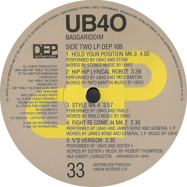 UB40 : Baggariddim (LP, Album, Gat + 12")