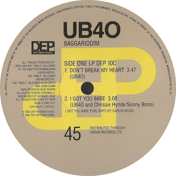 UB40 : Baggariddim (LP, Album, Gat + 12")