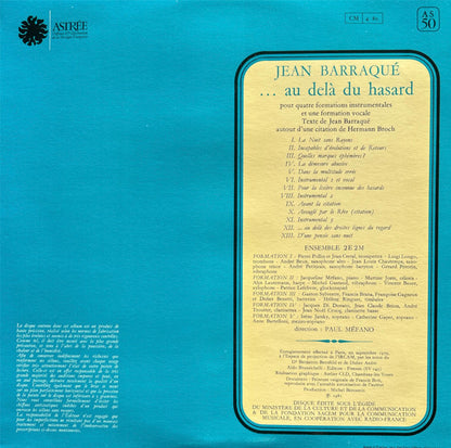 Jean Barraqué - Ensemble 2E2M, Paul Méfano : …Au Delà Du Hasard (1959) (LP, Album, Gat)