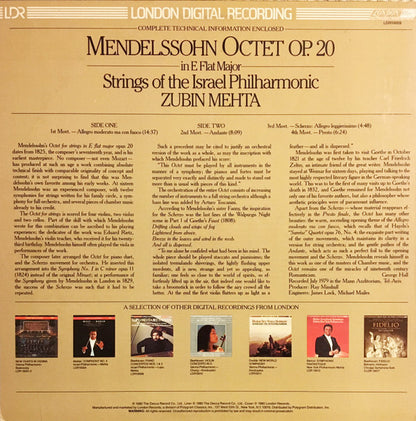 Zubin Mehta, Felix Mendelssohn-Bartholdy, The Strings Of The Israel Philharmonic Orchestra :  Octet Op 20 (LP)