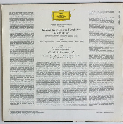 Pyotr Ilyich Tchaikovsky - Christian Ferras, Herbert von Karajan, Berliner Philharmoniker : Violinkonzert D-dur Op.35 · Capriccio Italien Op.45 (LP, RP)