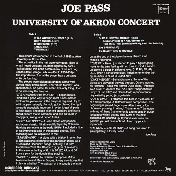 Joe Pass : University Of Akron Concert (LP)