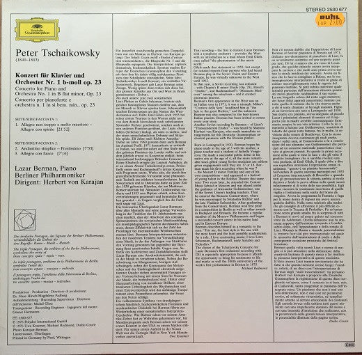 Herbert von Karajan • Lazar Berman, Berliner Philharmoniker - Pyotr Ilyich Tchaikovsky : Klavierkonzert Nr. 1 B-Moll (LP, Album, RE)