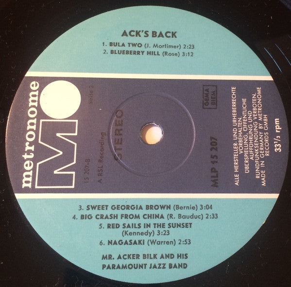 Acker Bilk And His Paramount Jazz Band : Ack's Back (LP, Album, RE)