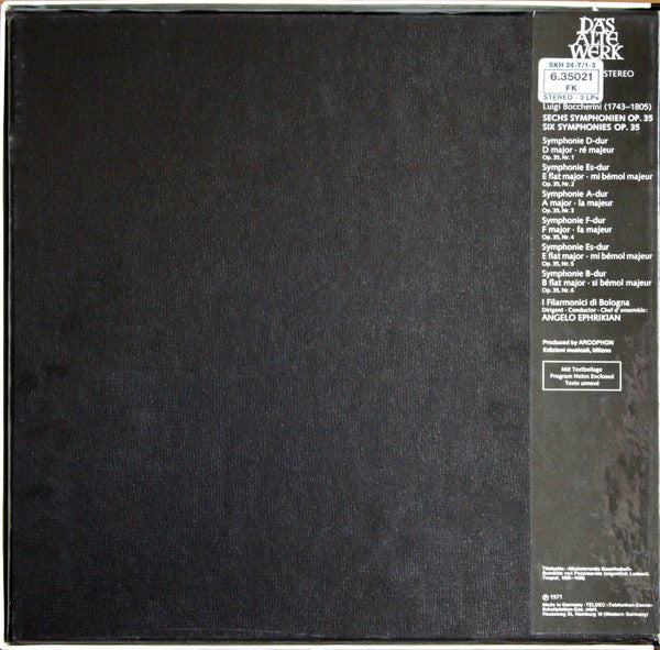 Luigi Boccherini, Orchestra Del Teatro Comunale Di Bologna, Angelo Ephrikian : Symphonien Op. 35 Nr. 1 - 6 (3xLP, RE + Box)