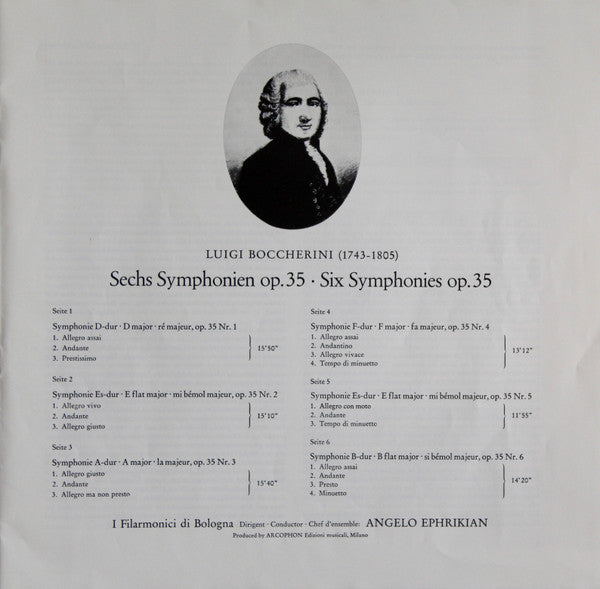 Luigi Boccherini, Orchestra Del Teatro Comunale Di Bologna, Angelo Ephrikian : Symphonien Op. 35 Nr. 1 - 6 (3xLP, RE + Box)