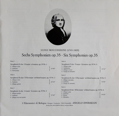 Luigi Boccherini, Orchestra Del Teatro Comunale Di Bologna, Angelo Ephrikian : Symphonien Op. 35 Nr. 1 - 6 (3xLP, RE + Box)