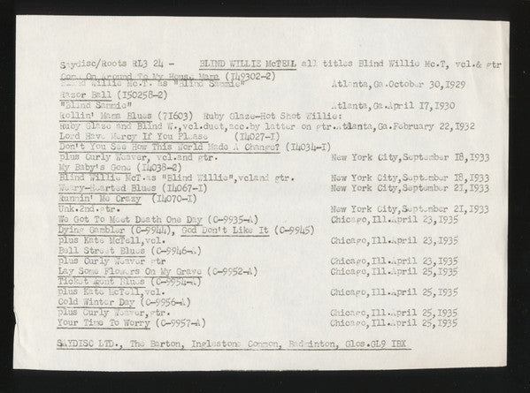 Blind Willie McTell : King Of The Georgia Blues Singers (1929-1935) (LP, Comp, Mono, Ltd, RM)
