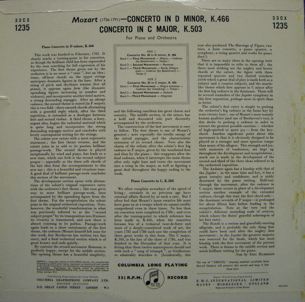 Wolfgang Amadeus Mozart, Walter Gieseking, Philharmonia Orchestra, Hans Rosbaud : Piano Concertos D Minor, K.466 • C Major, K.503  (LP, Mono)