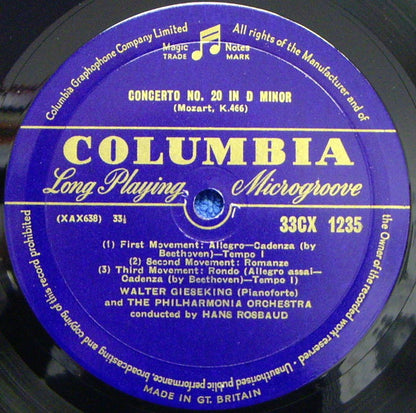 Wolfgang Amadeus Mozart, Walter Gieseking, Philharmonia Orchestra, Hans Rosbaud : Piano Concertos D Minor, K.466 • C Major, K.503  (LP, Mono)