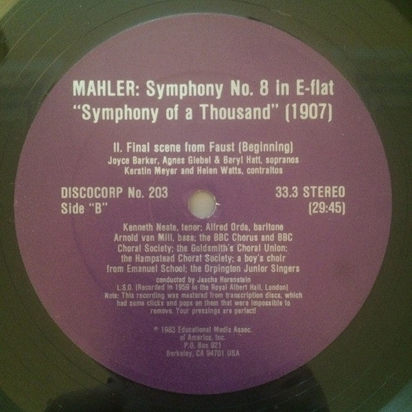 Gustav Mahler - Jascha Horenstein / London Symphony Orchestra, Heinrich Rehkemper / Das Orchester Der Staatsoper Berlin / Jascha Horenstein : Symphony No. 8 In E-Flat (2xLP, Mono, gat)