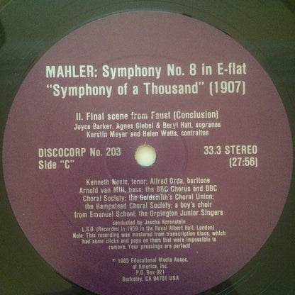 Gustav Mahler - Jascha Horenstein / London Symphony Orchestra, Heinrich Rehkemper / Das Orchester Der Staatsoper Berlin / Jascha Horenstein : Symphony No. 8 In E-Flat (2xLP, Mono, gat)