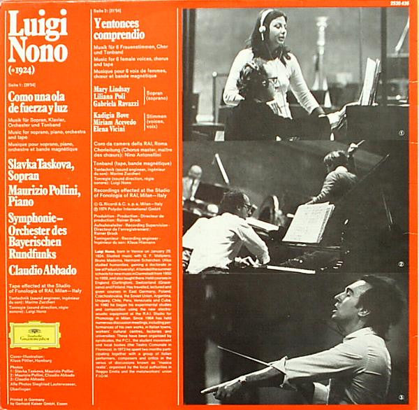 Luigi Nono : Como Una Ola De Fuerza Y Luz / Y Entonces Comprendió  (LP, Album)