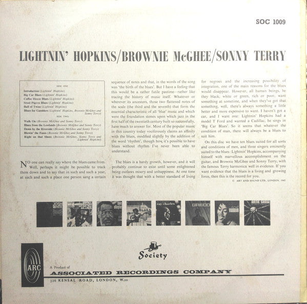 Lightnin' Hopkins / Brownie McGhee / Sonny Terry : Lightnin' Sonny & Brownie (LP, Album, Mono)
