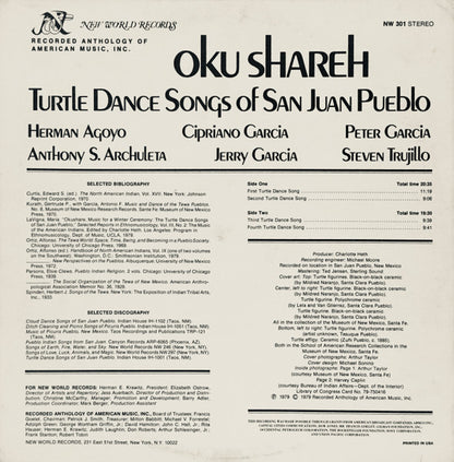 Various : Oku Shareh (Turtle Dance Songs Of San Juan Pueblo) (LP, Album)