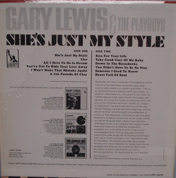 Gary Lewis & The Playboys : She's Just My Style (LP, Album, Mono, RP, Roc)