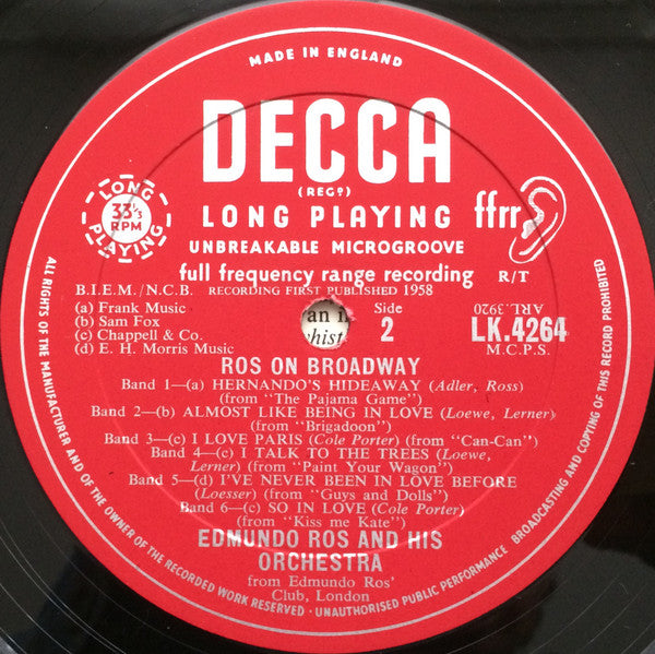 Edmundo Ros & His Orchestra : Ros On Broadway (LP, Album)