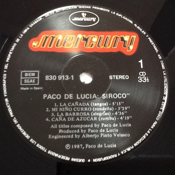 Paco De Lucía : Siroco (LP, Album, RE)