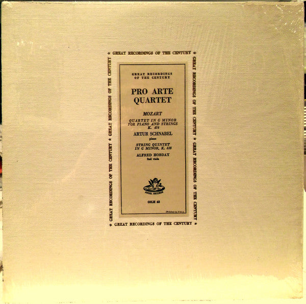 Wolfgang Amadeus Mozart - Pro Arte Quartet, Artur Schnabel, Alfred Hobday : Quartet In G Minor For Piano And Strings, K. 478 / String Quintet In G Minor, K 516  (LP, Mono)