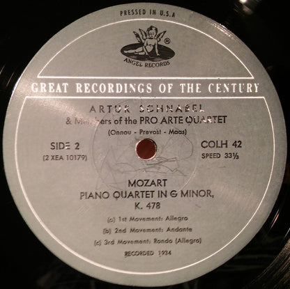 Wolfgang Amadeus Mozart - Pro Arte Quartet, Artur Schnabel, Alfred Hobday : Quartet In G Minor For Piano And Strings, K. 478 / String Quintet In G Minor, K 516  (LP, Mono)