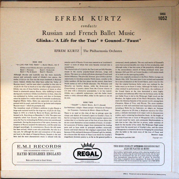 Efrem Kurtz Conducting The Philharmonia Orchestra : Russian And French Ballet Music (LP)