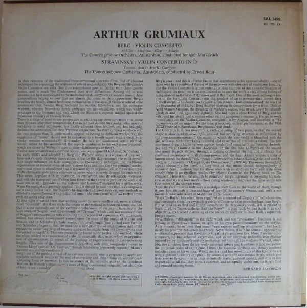 Arthur Grumiaux / Alban Berg / Igor Stravinsky : Violin Concertos (LP, Album)