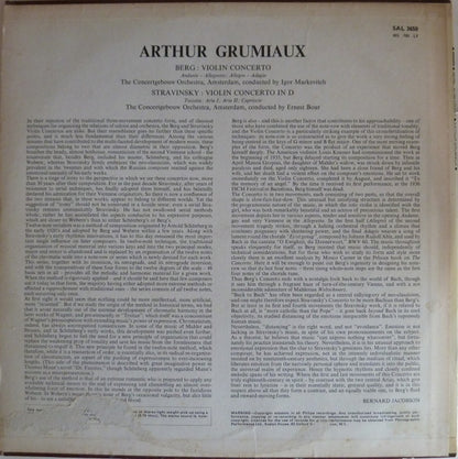 Arthur Grumiaux / Alban Berg / Igor Stravinsky : Violin Concertos (LP, Album)