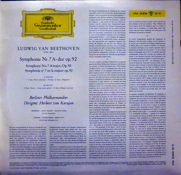 Ludwig Van Beethoven, Berliner Philharmoniker ∙ Herbert von Karajan : Symphonie Nr. 7 (LP, Mono)