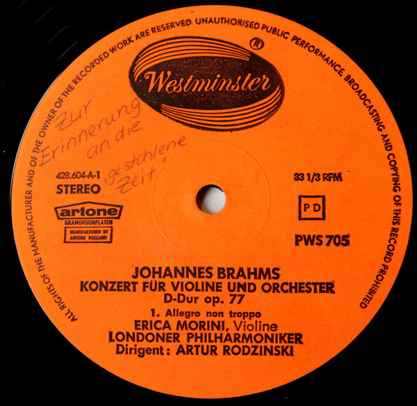 Johannes Brahms, Erica Morini : Violinkonzert D-dur Op. 77 (LP)