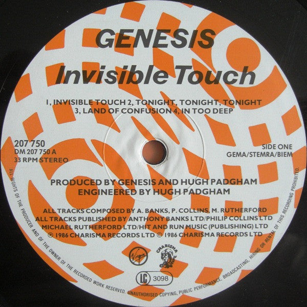 Genesis : Invisible Touch (LP, Album, Tex)