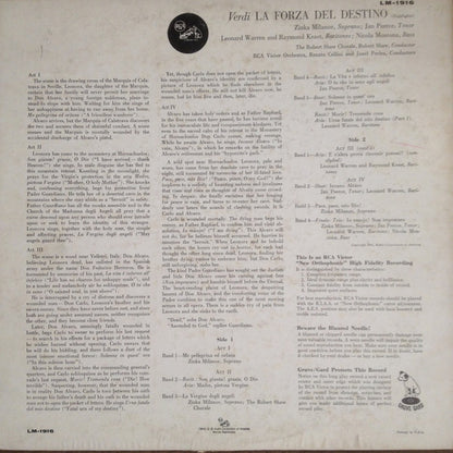 Giuseppe Verdi, Zinka Milanov, Jan Peerce, Leonard Warren, Raymond Keast, Nicola Moscona, The Robert Shaw Chorale, Robert Shaw, RCA Victor Symphony Orchestra, Renato Cellini, Jonel Perlea : La Forza Del Destino/The Force Of Destiny (Highlights) (LP, Mono)