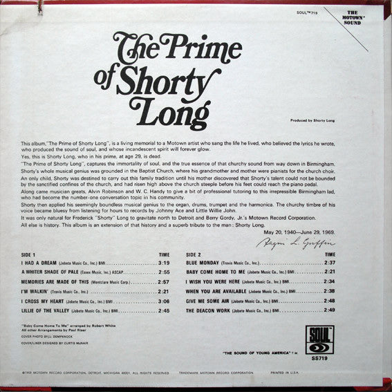 Shorty Long (2) : The Prime Of Shorty Long (LP, Album)