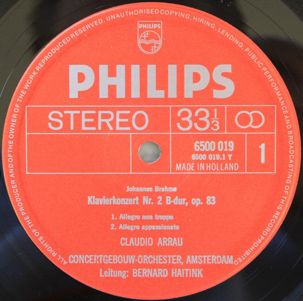 Johannes Brahms – Claudio Arrau, Concertgebouworkest, Bernard Haitink : Klavierkonzert Nr. 2 (LP, RP)