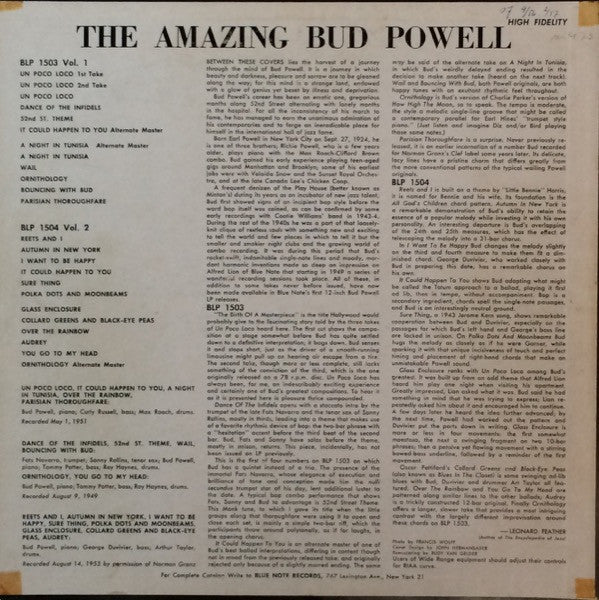 Bud Powell : The Amazing Bud Powell (Volume 1) (LP, Album, Mono, RM)