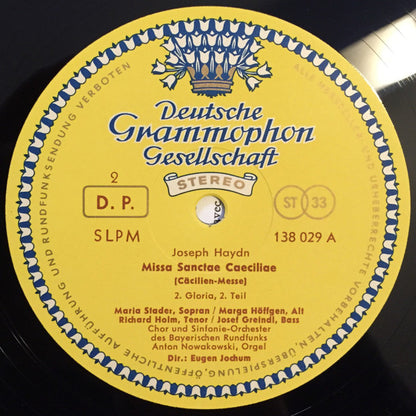 Joseph Haydn / Georg Friedrich Händel - Maria Stader / Marga Höffgen / Richard Holm / Josef Greindl / Michael Schneider (3) / Symphonie-Orchester Des Bayerischen Rundfunks / Dirigent: Eugen Jochum, Chor Des Bayerischen Rundfunks : Cäcilien-Messe / Orgelkonzert F-Dur (2xLP, Album)