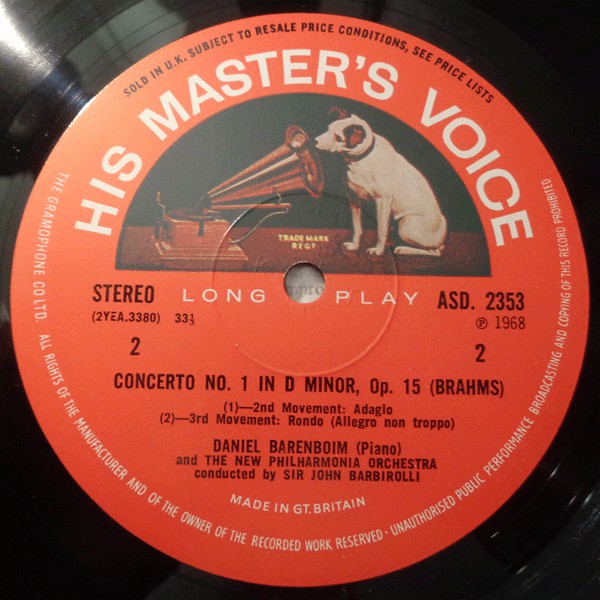 Johannes Brahms - Daniel Barenboim, Sir John Barbirolli, New Philharmonia Orchestra : Piano Concerto No. 1 In D Minor (LP)