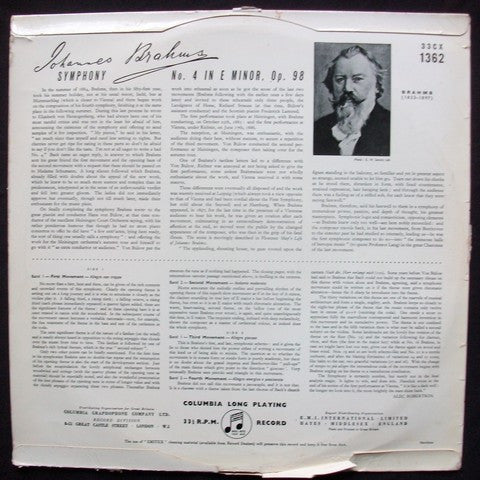 Johannes Brahms, Philharmonia Orchestra, Herbert von Karajan : Symphony No. 4 In E Minor (LP, Mono)