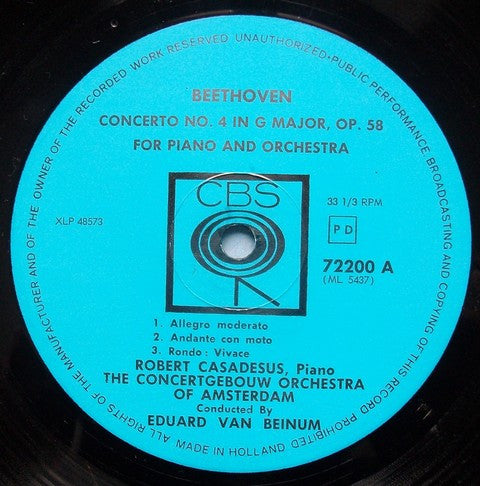 Ludwig van Beethoven, Robert Casadesus, Eduard van Beinum, Concertgebouworkest : Piano Concerto No.4 & 1 (LP)