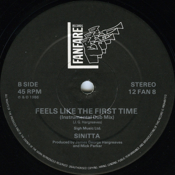 Sinitta : Feels Like The First Time (Special Extended Club Mix) (12")