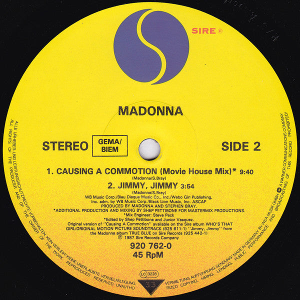 Madonna : Causing A Commotion (12", Maxi)