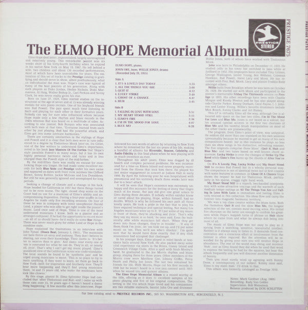 Elmo Hope : The Elmo Hope Memorial Album (LP, Album, RE, RM)
