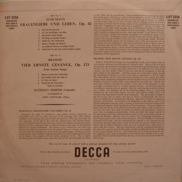 Robert Schumann / Johannes Brahms / Kathleen Ferrier, John Newmark : Frauenliebe Und Leben, Opus 42 / Vier Ernste Gesänge, Opus 121 (LP, Mono)