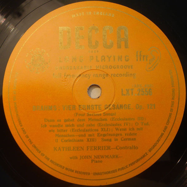 Robert Schumann / Johannes Brahms / Kathleen Ferrier, John Newmark : Frauenliebe Und Leben, Opus 42 / Vier Ernste Gesänge, Opus 121 (LP, Mono)
