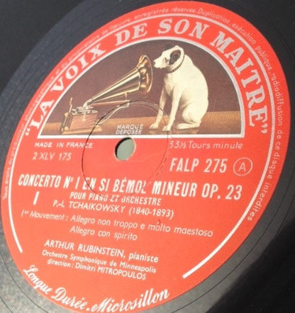 Arthur Rubinstein, Minneapolis Symphony Orchestra, Dimitri Mitropoulos, Pyotr Ilyich Tchaikovsky : Concerto No. 1 En Si Bémol Mineur, Op. 23 Pour Piano Et Orchestre (LP)