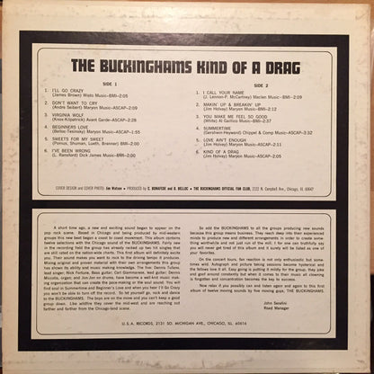 The Buckinghams : Kind Of A Drag (LP, Album, Mono, Pit)