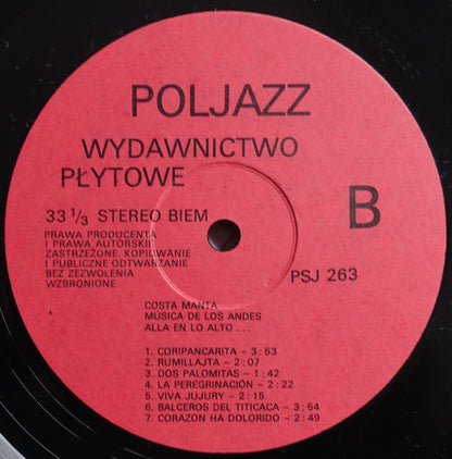 Costa Manta : Musica de Los Andes  - Alla En Lo Alto (LP, Album)