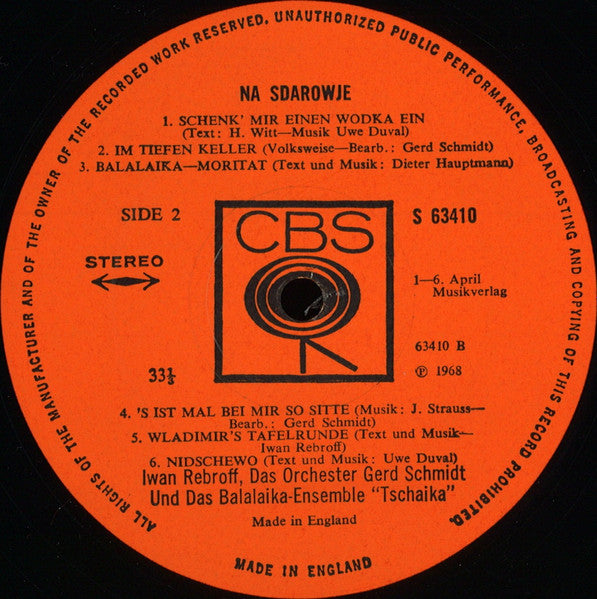 Ivan Rebroff : Na Sdarowje (Iwan Rebroff Singt Weisen Von Wodka Und Wein) (LP, Album)