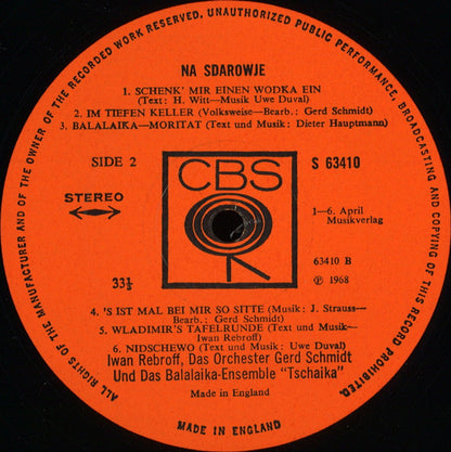Ivan Rebroff : Na Sdarowje (Iwan Rebroff Singt Weisen Von Wodka Und Wein) (LP, Album)